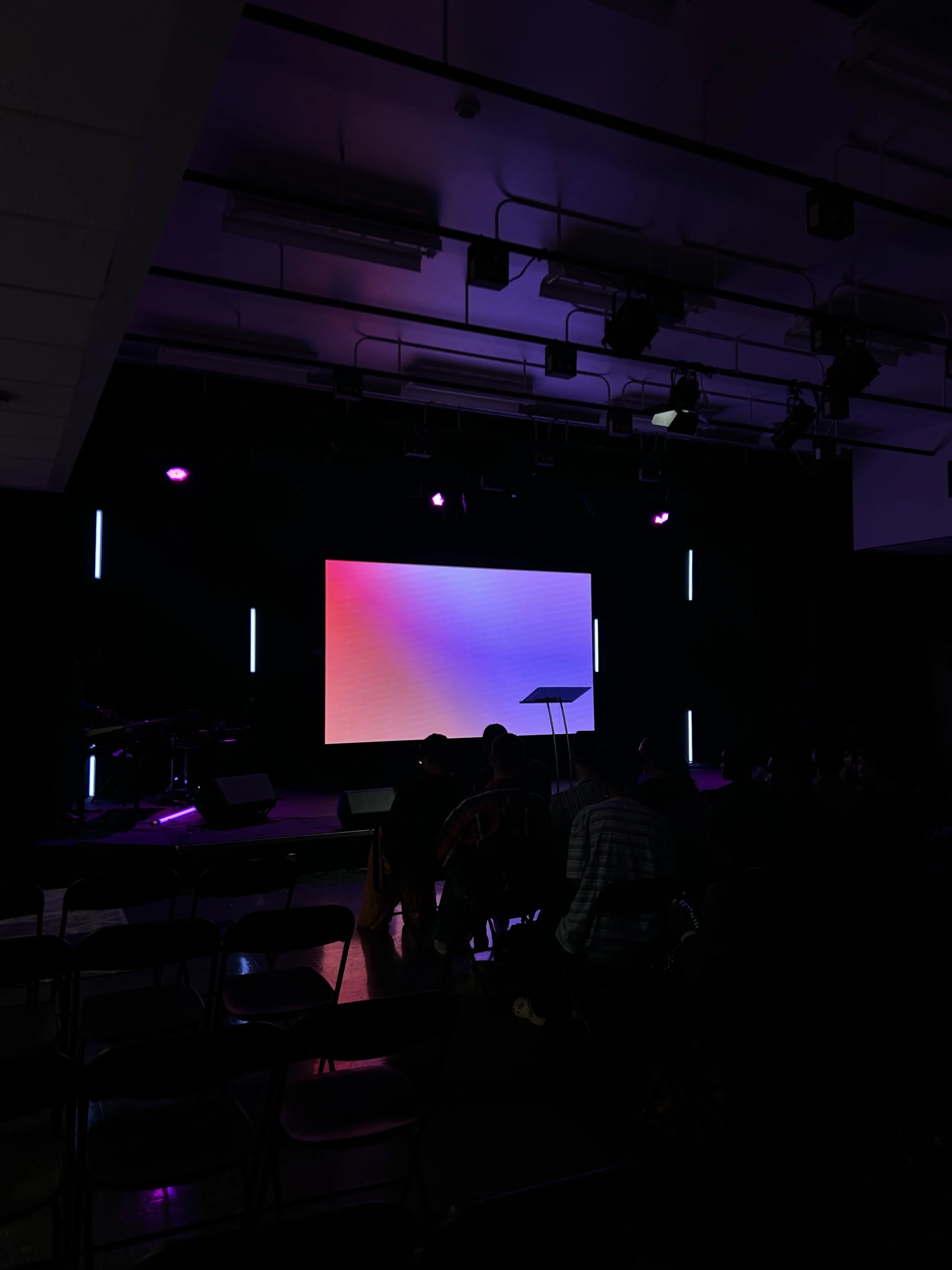 LED wall on stage in a school auditorium in Ottawa ready for an assembly